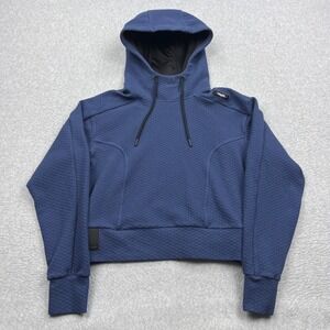UNRL Elevation Hoodie Womens Small Harbor Blue Textured Knit Cropped Pullover